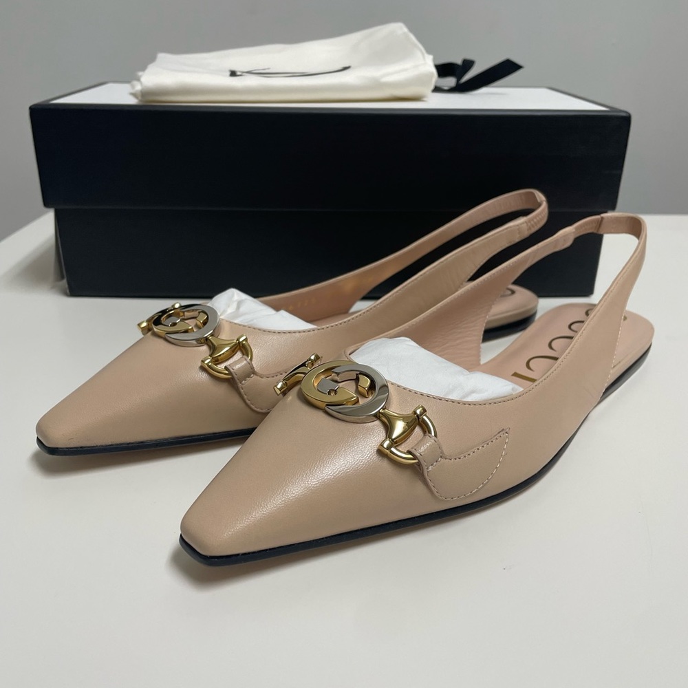 Gucci Zumi GG leather slingback ballet flats